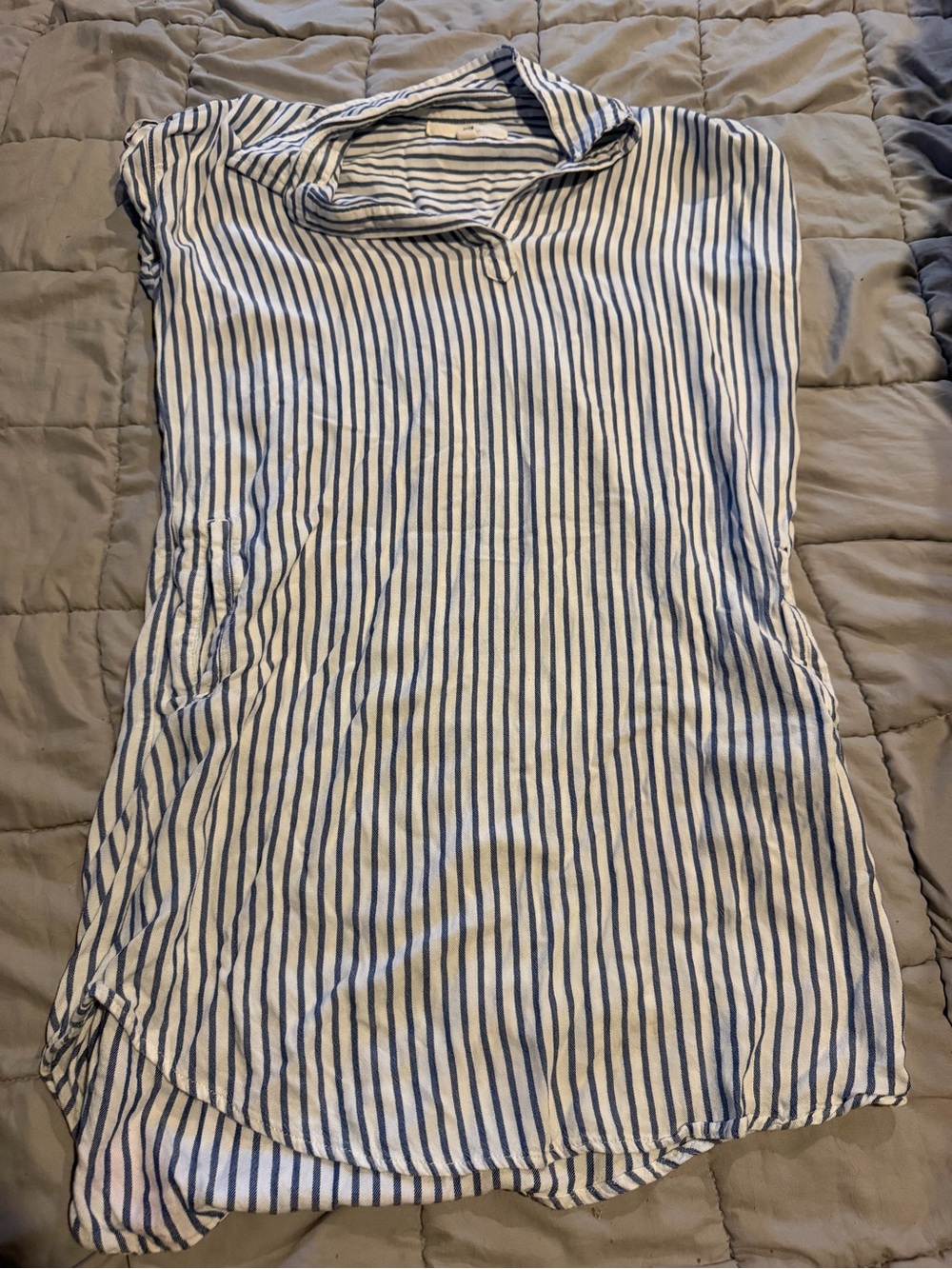 Thread & Supply Navy and White Striped High-Low Shirt Dress